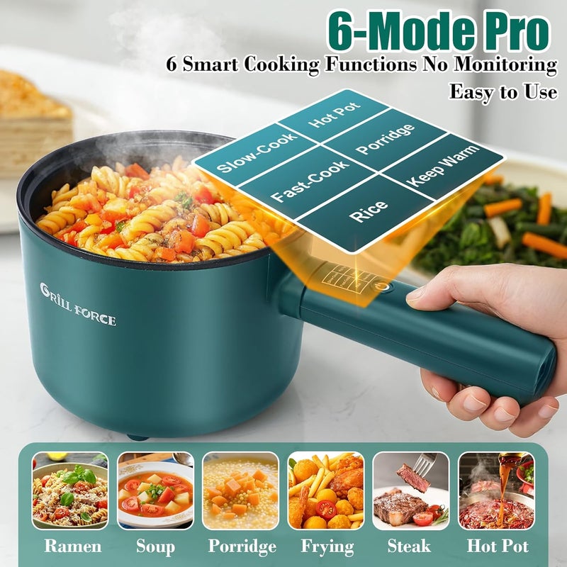 GRILL FORCE Hot Pot Electric,6 Smart Modes, 1.8L Rapid Noodles Cooker, Portable Cooking Pot, Non-Stick Sauté Pan, Electric Pot for Steak, Pasta, Egg, Soup, BPA Free, Suit Dorm Room and Apartment - Image 2